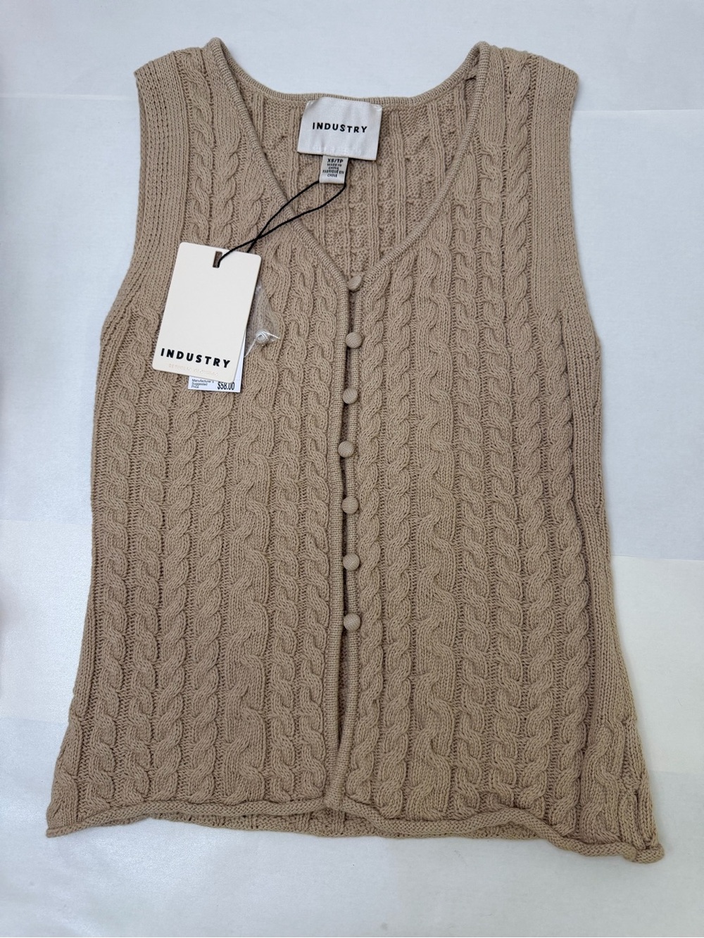 INDUSTRY Cable-Knit Sleeveless Cardigan Vest - Taupe